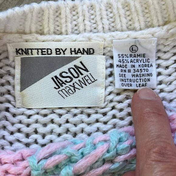 Jason Maxwell Women's Vintage White Fair Isle Sweater Size L - Picture 6 of 7